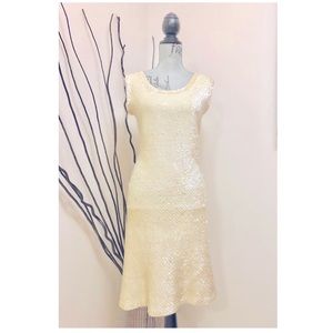 Vintage Classic Sequins Knitted Dress Off White